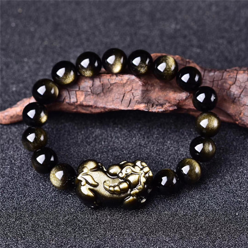 Natural obsidian pixiu hand string Mexican natural obsidian lucky shelter bracelet