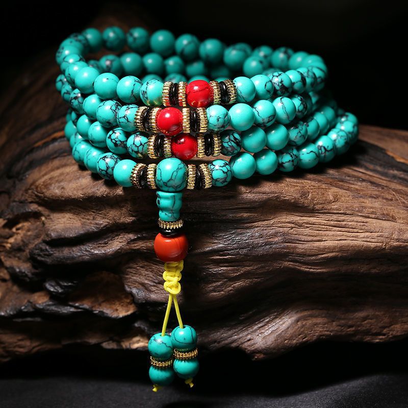 108 natural turquoise bracelets, Tibetan ethnic style lucky bracelets, Buddha beads, original stone bracelets