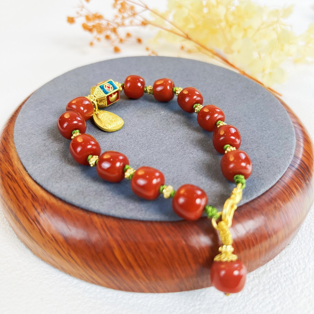 Vintage Lucky and Blessing Natural Red Agate Bracelet, Good Luck and Safe Women's Bracelet Jewelry