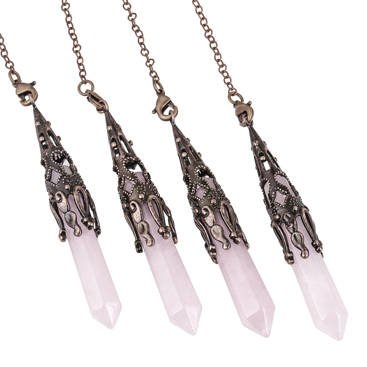 Natural crystal stone divination spirit pendulum, hexagonal column pendant with copper bead chain meditation spiritual energy yoga jewelry pendant