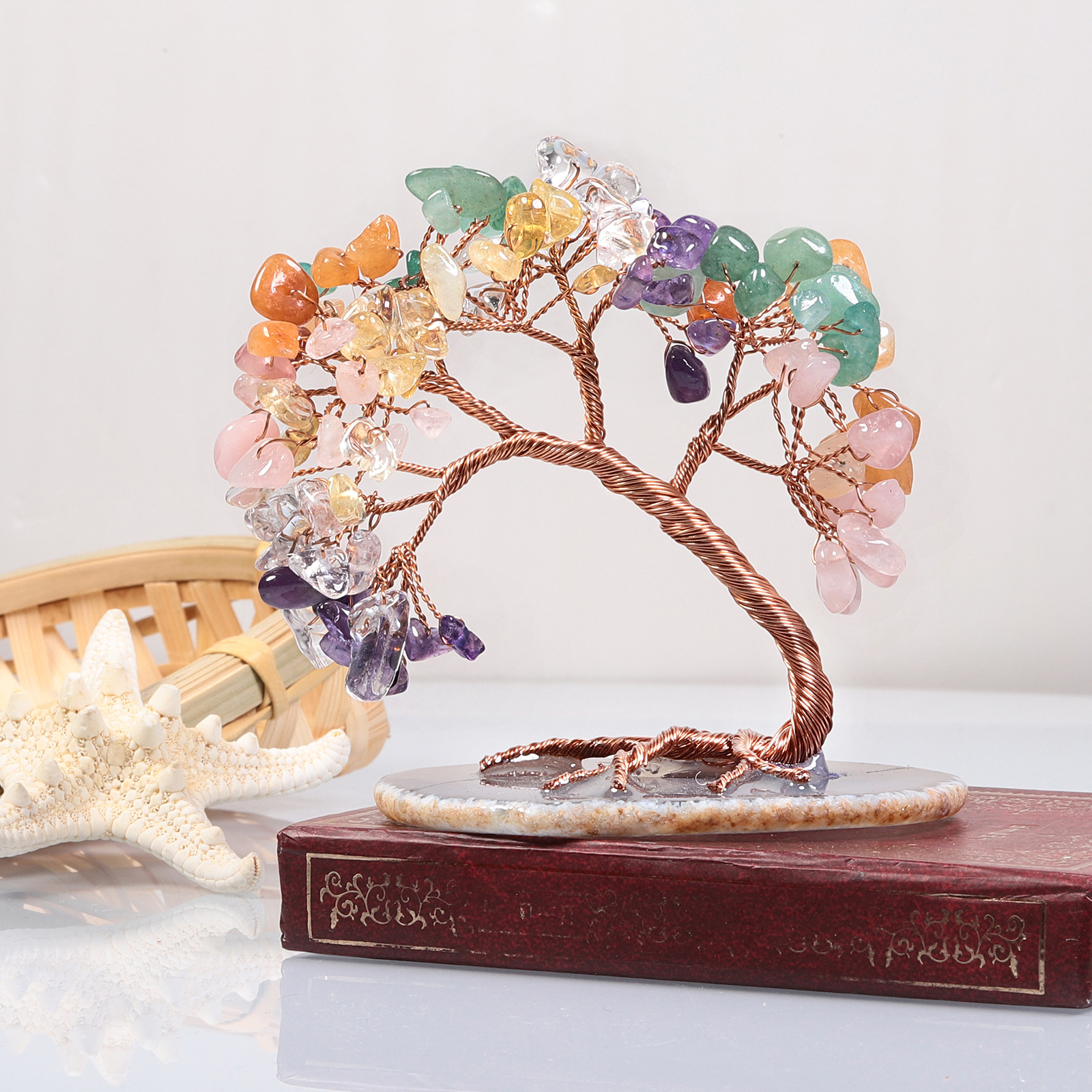 Lucky natural crystal tree, cypress and pine tree shaped wishing tree home decoration, enhancing financial luck creative decoration