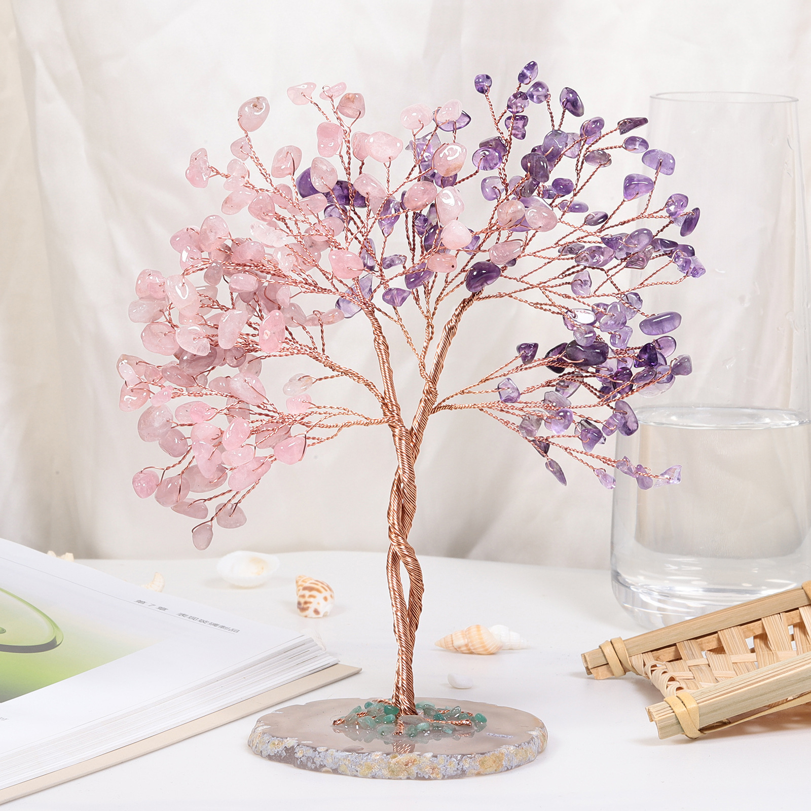 Twin crystal tree home decoration, natural crystal love wish tree home decoration