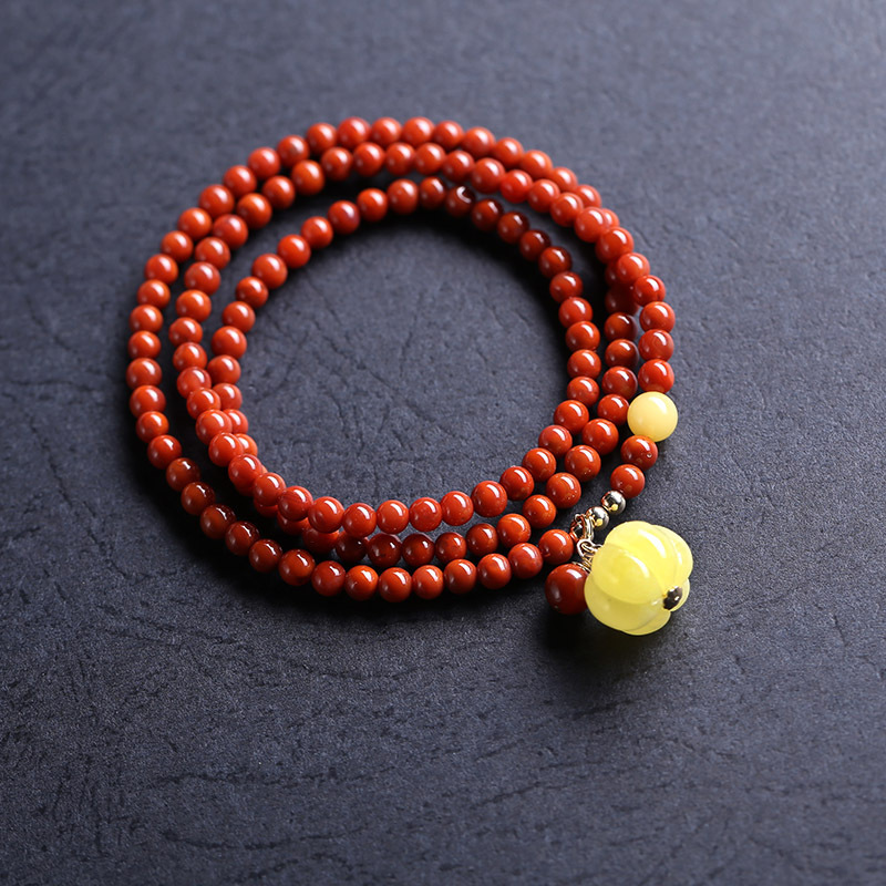 Natural Good Luck Agate Bracelet - Beeswax Pumpkin Bracelet