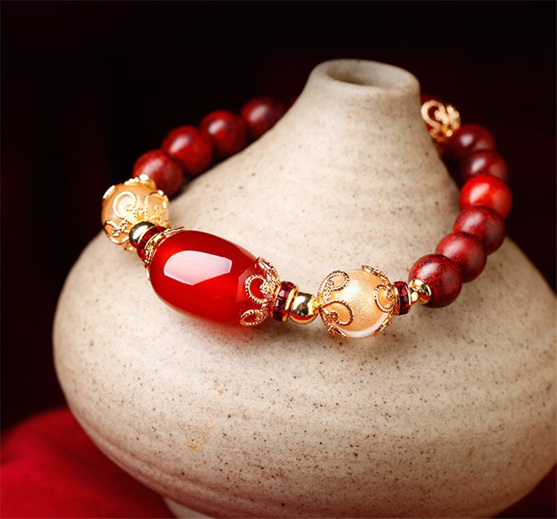 Natural Lucky Crystal Agate Bracelet - Lobular Red Sandalwood Bracelet