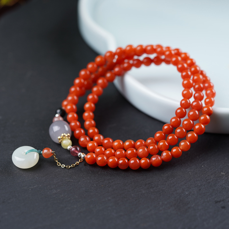 Natural Lucky Agate - with Hetian Jade Safety Bracelet