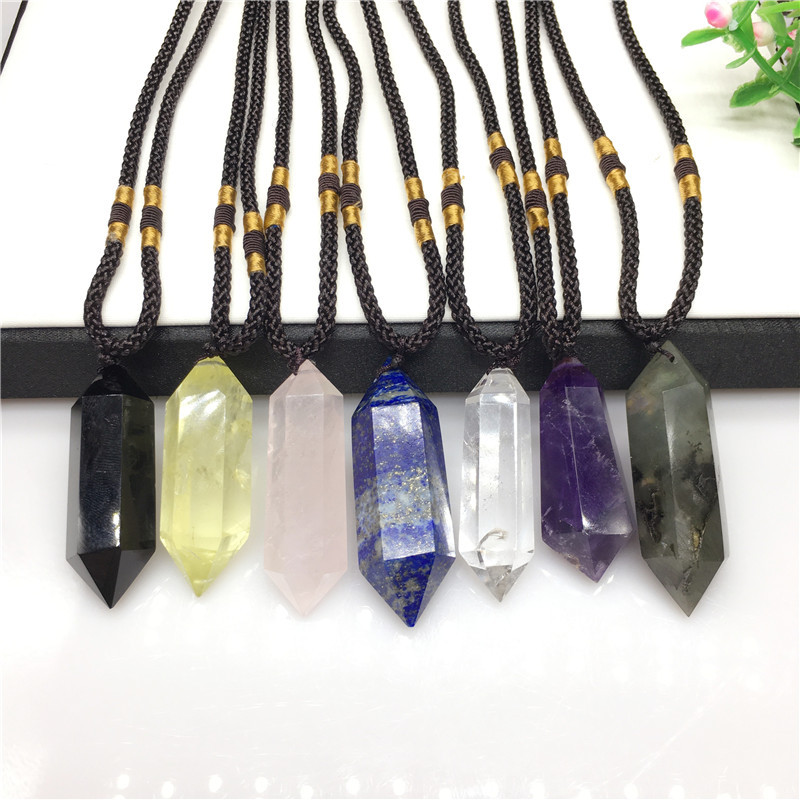 Natural Lucky Crystal Pendant - Natural Crystal Rough Stone Hexagonal Prism Necklace