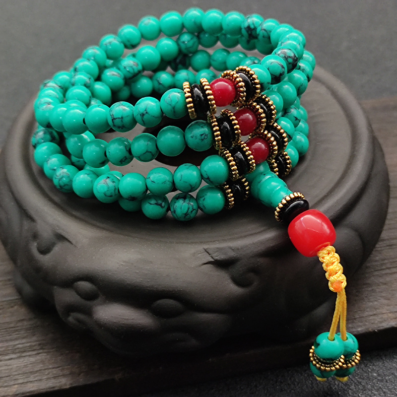 Natural Turquoise Auspicious Bracelet-108 Turquoise Tibetan Bracelet