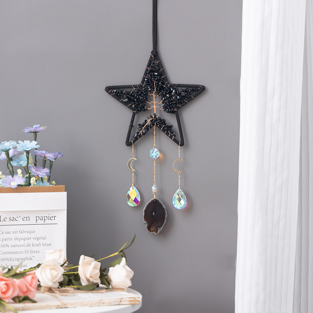 Natural Obsidian Tree of Life Pendant Ornament - Star Shaped Dream Catcher Decorative Pendant