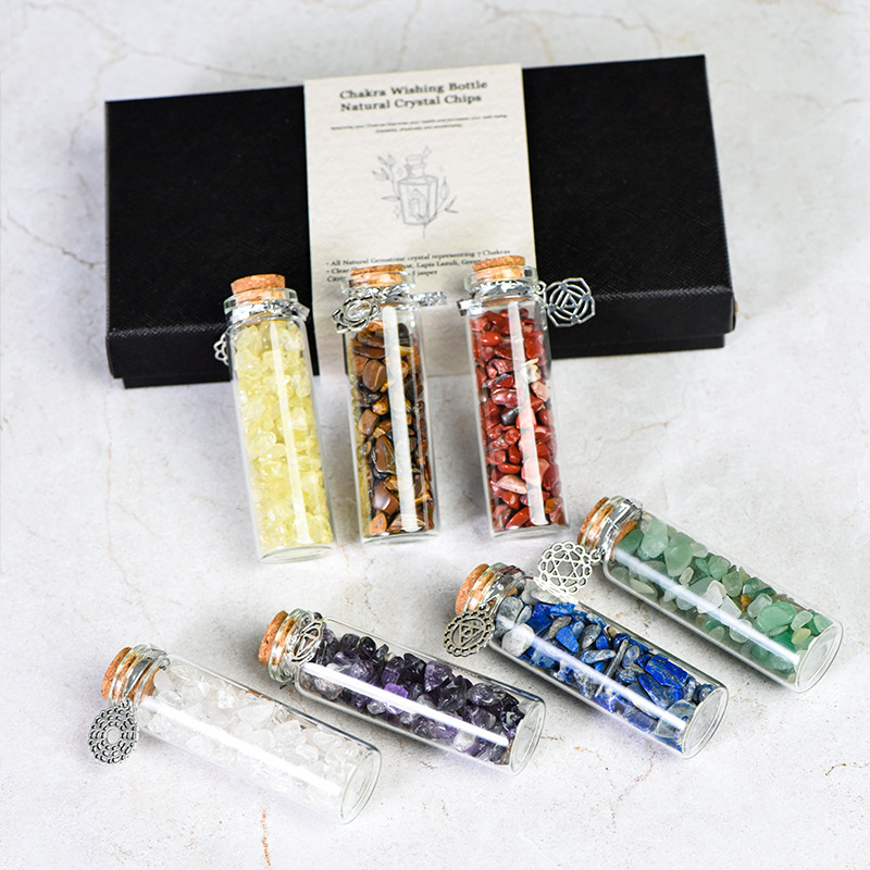 Natural Crystal Stone Wishing Bottle - Drift Bottle Gift Box Set Wishing Crystal