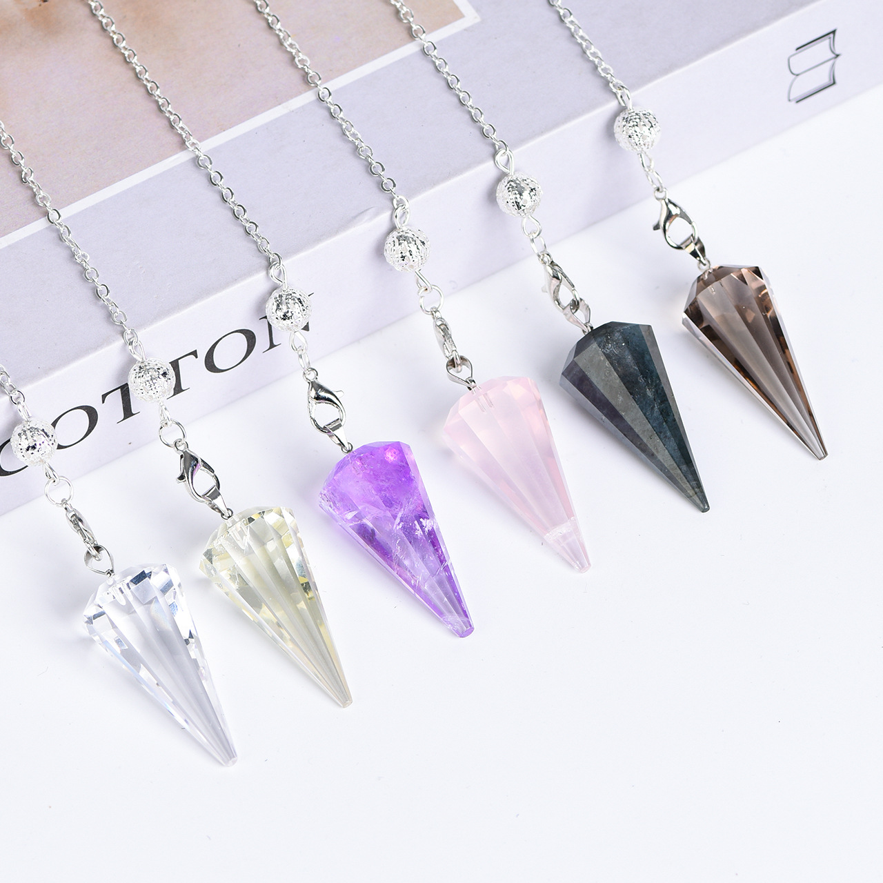 Natural twelve-faceted pointed cone crystal - divination pendulum pendant